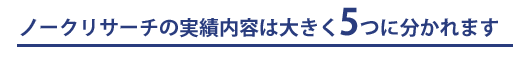 ノークリサーチの実績内容は大きく5つに分かれます。